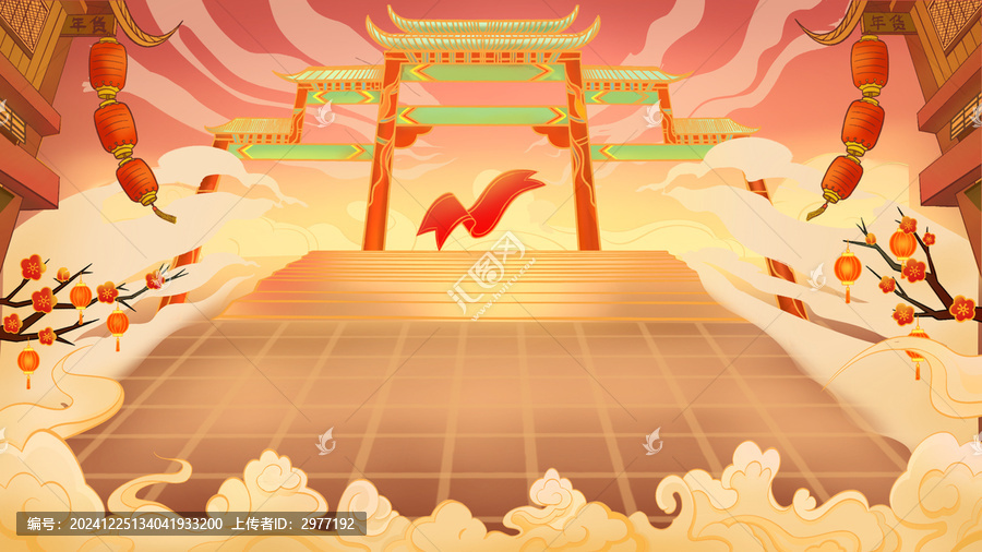 春節(jié)新年年貨街背景插畫