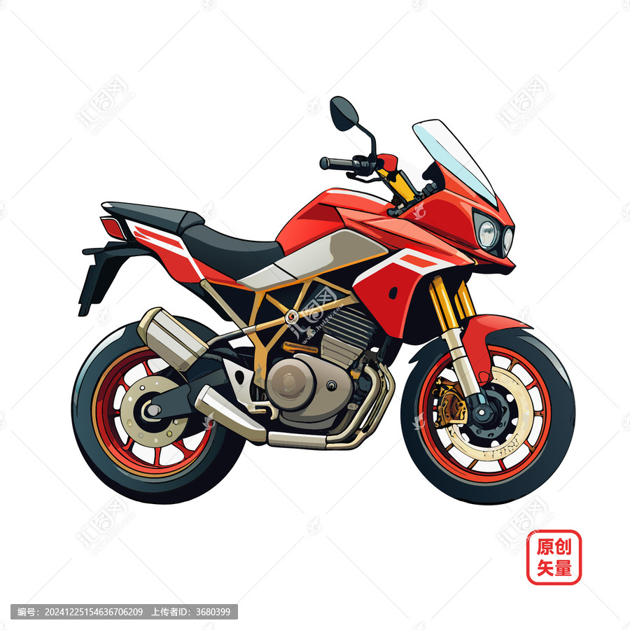 矢量插畫機車紅色動感摩托車
