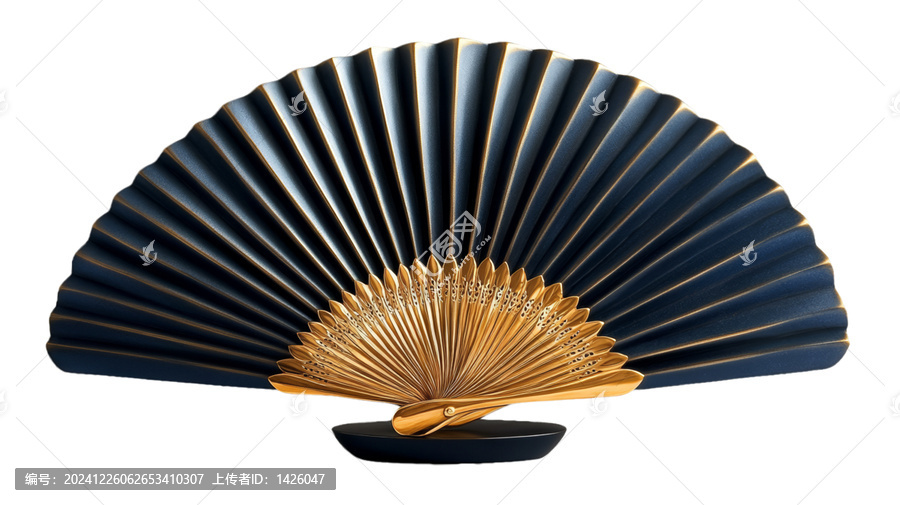 [免摳素材]精美的深藍(lán)色金色裝飾扇子