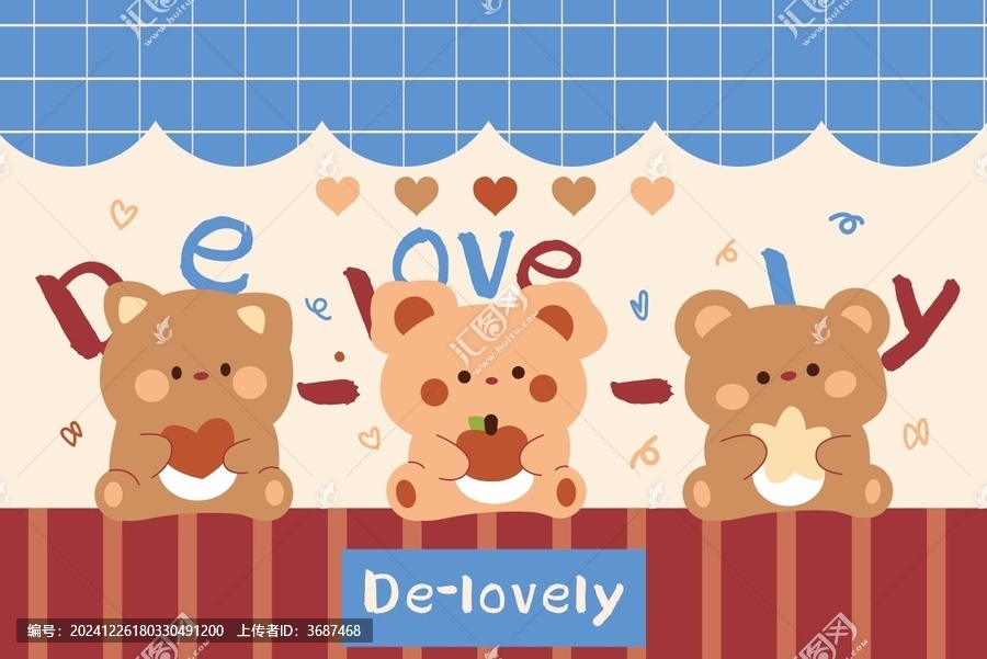 三只熊可愛插畫