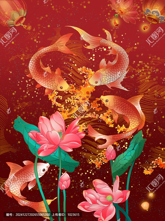 新年有魚錦鯉金魚主題插畫