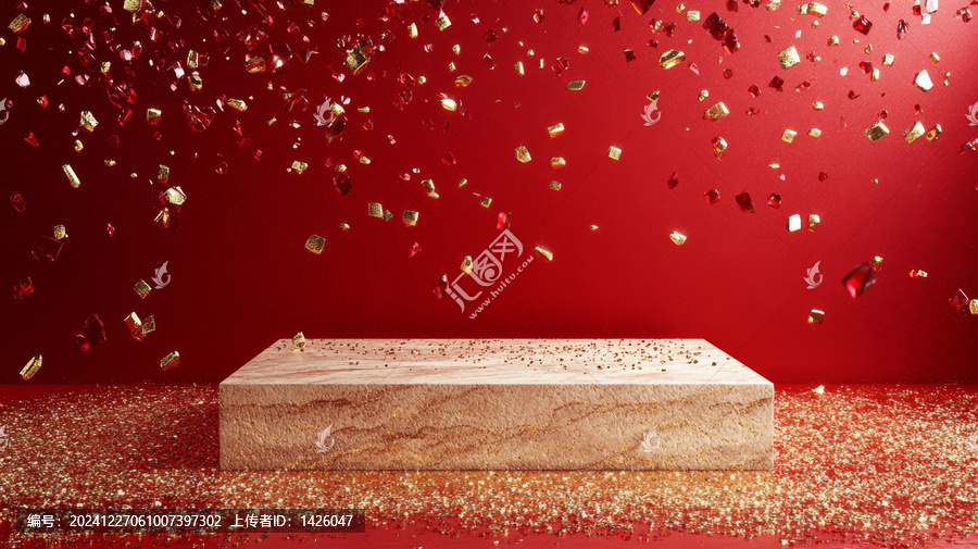 紅金閃耀的節(jié)日產(chǎn)品展示臺(tái)