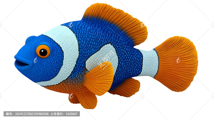 [免摳素材]卡通小丑魚白色背景插圖