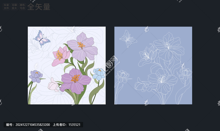 矢量鳶尾花蝴蝶花插畫