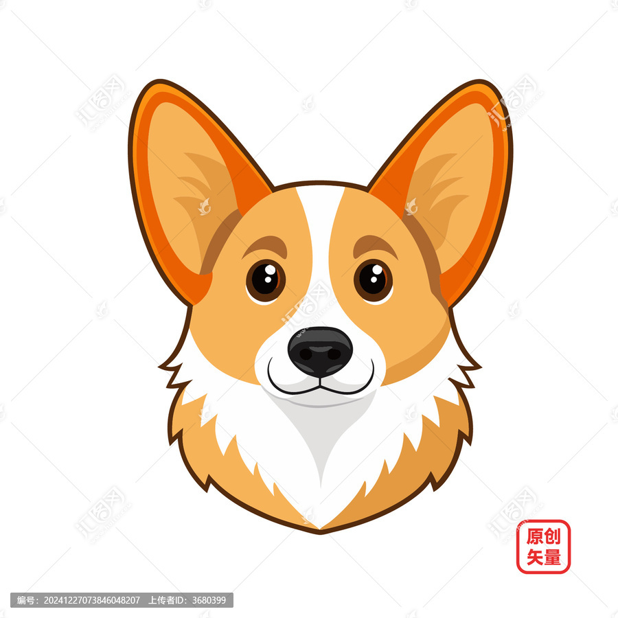 矢量插畫動物可愛萌寵柯基犬頭像