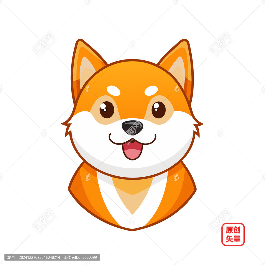 矢量插畫動物可愛微笑小狗柴犬頭像
