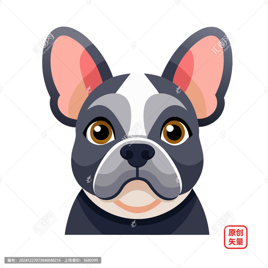 矢量插畫動(dòng)物可愛微笑小狗斗牛犬頭像