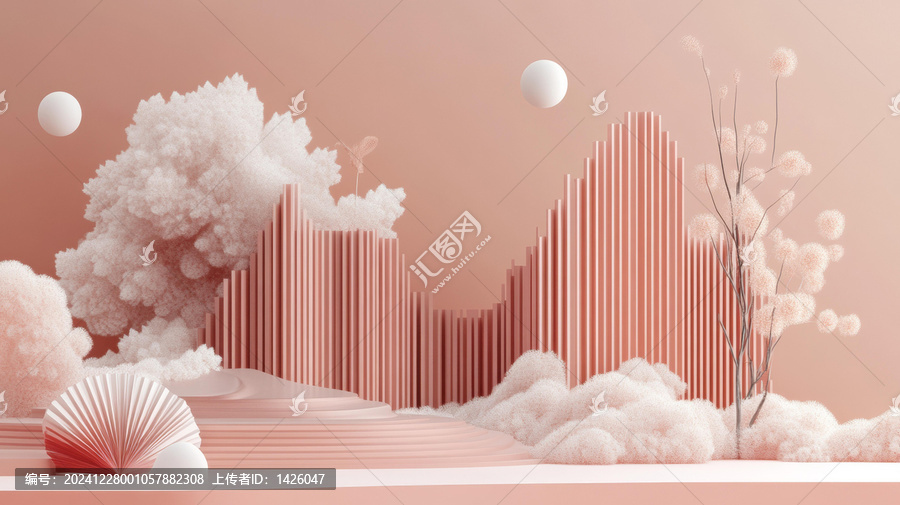 抽象粉紅色極簡場景設計