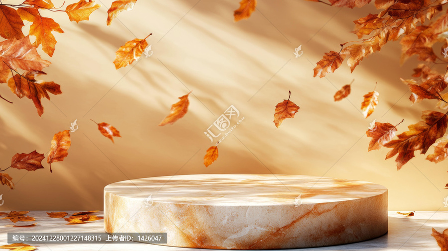 秋季落葉展示臺背景