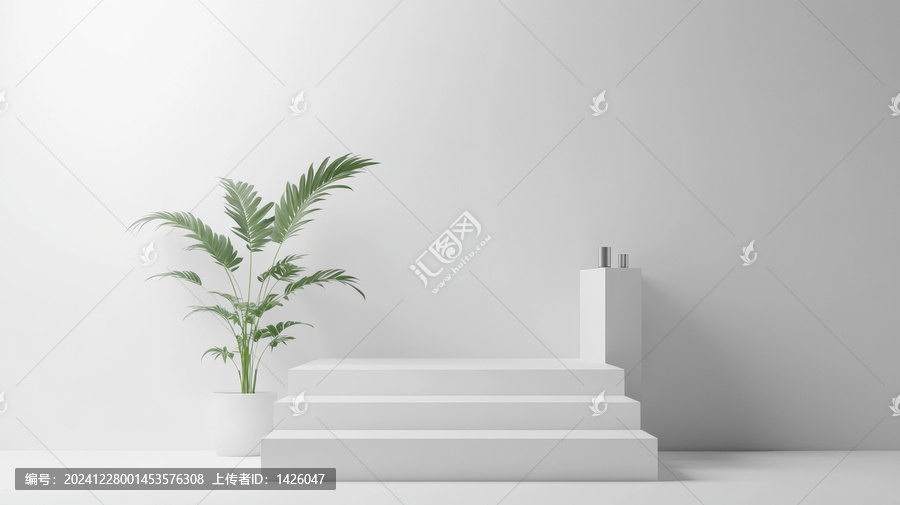 極簡白色展示臺(tái)與植物