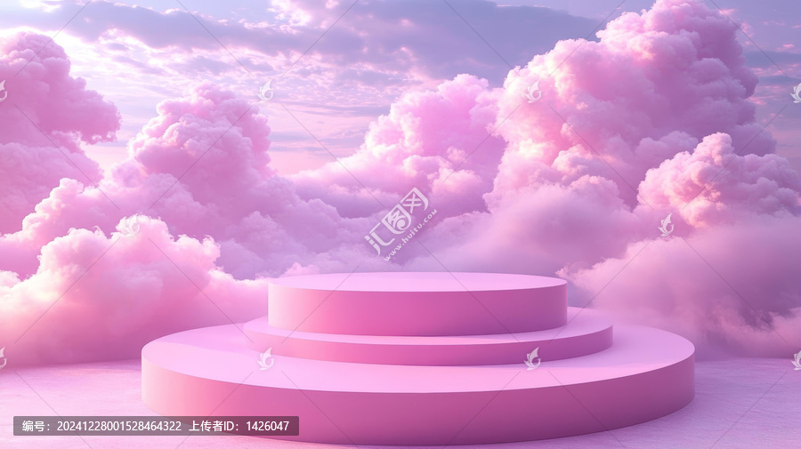 粉嫩云朵背景幾何展臺
