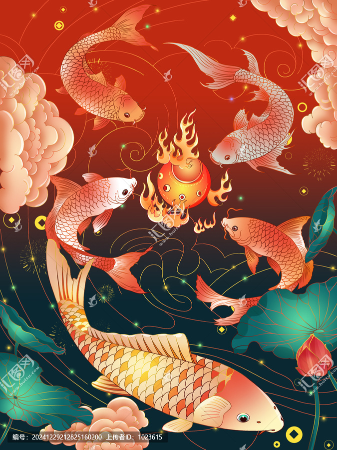 新春年年有魚(yú)蓮年祝福插畫(huà)