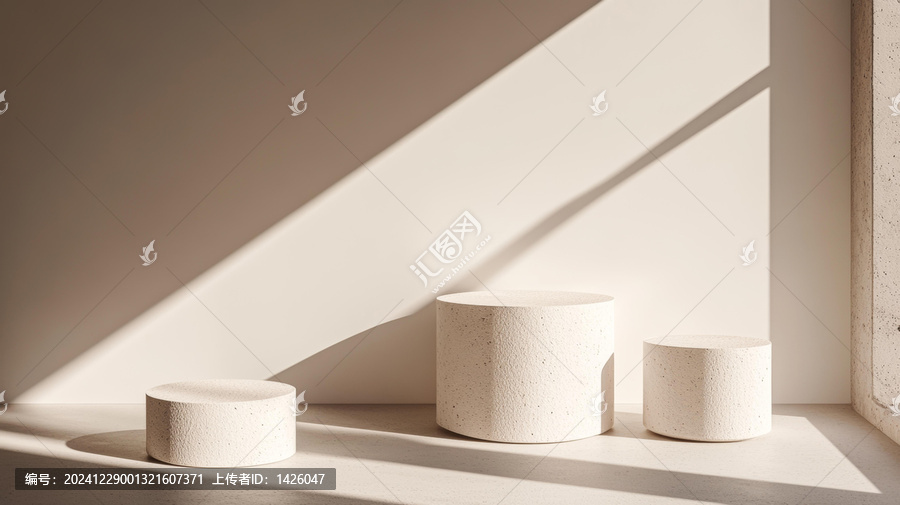 米白色圓柱形展示臺簡約產(chǎn)品圖