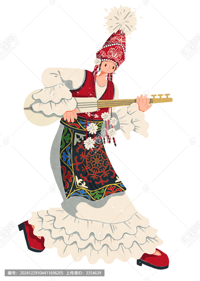 柯爾克孜族演奏庫(kù)姆孜琴的女性