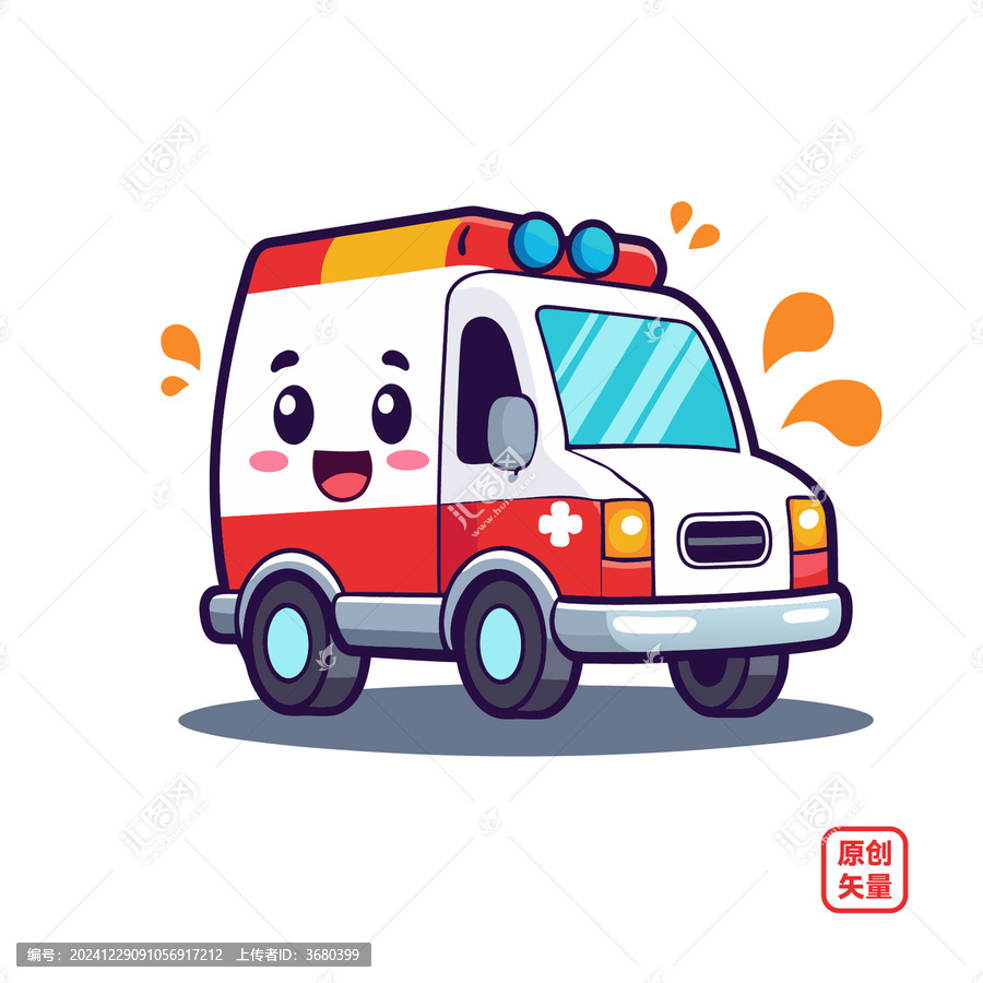 矢量插畫汽車卡通可愛救護(hù)車