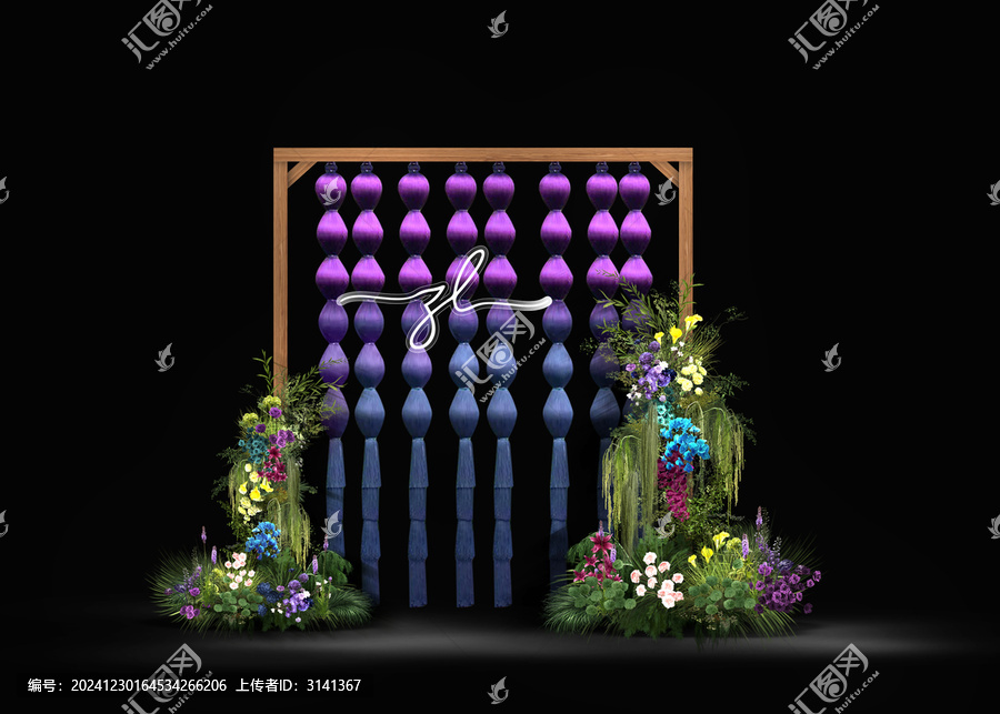 泰式藍(lán)紫色針織掛件花藝效果圖