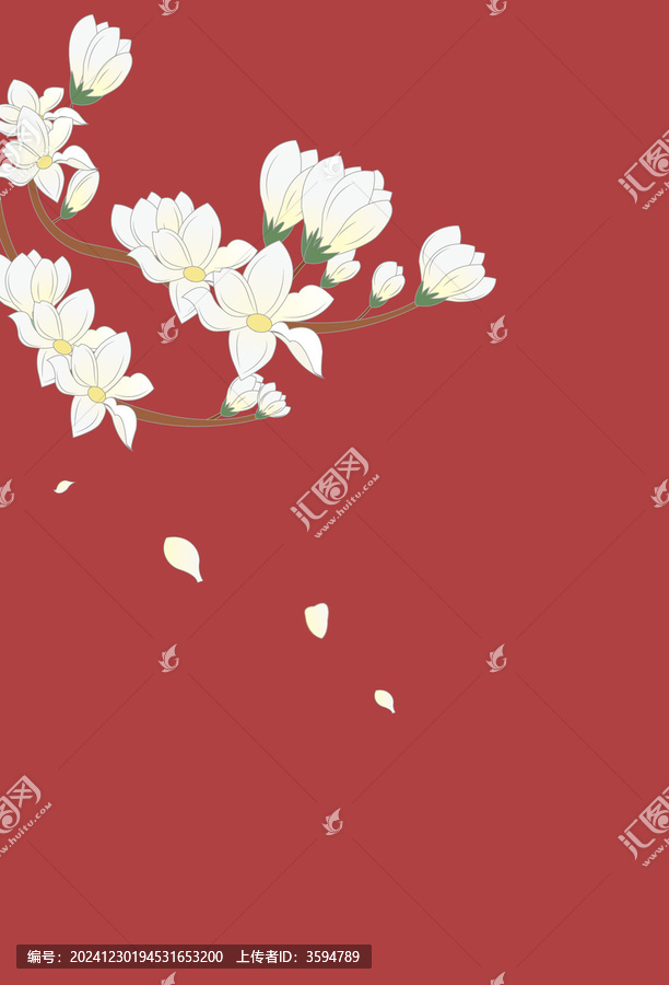 玉蘭插畫紅色背景
