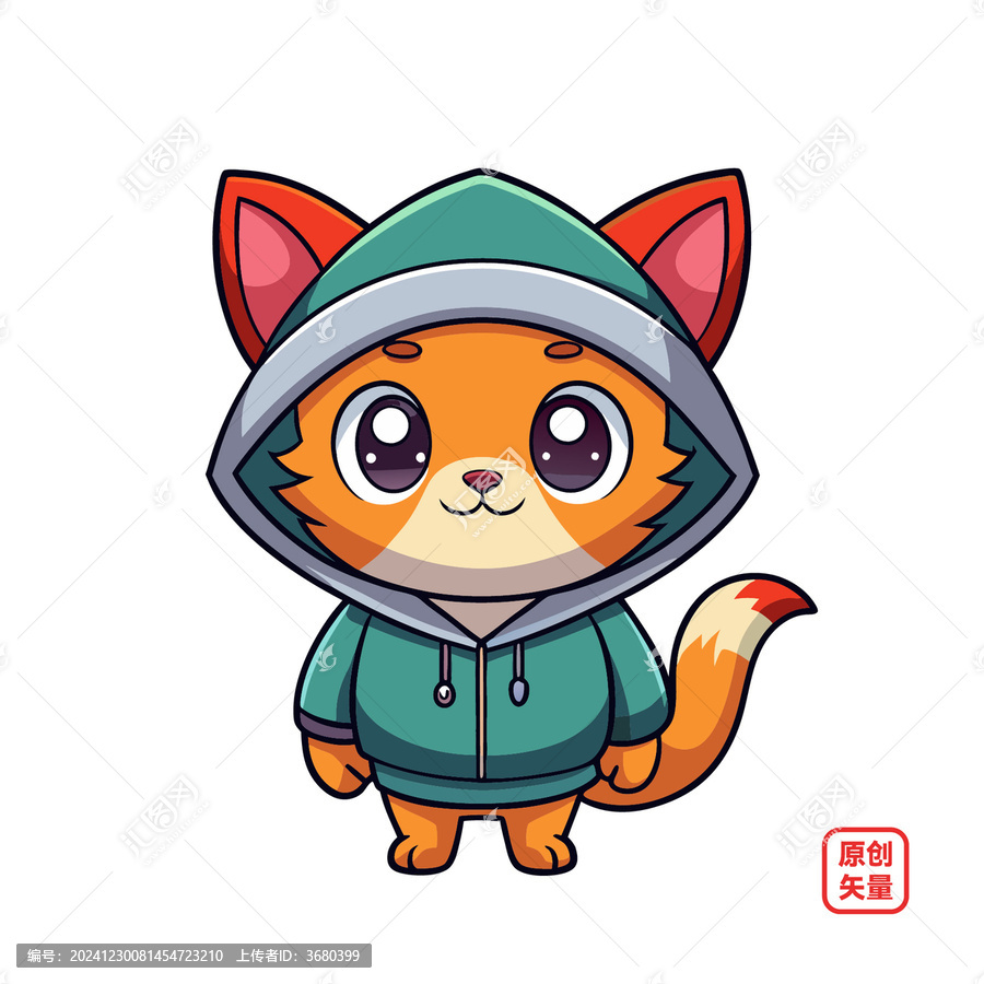 矢量插畫動(dòng)物可愛穿帽衫微笑小貓