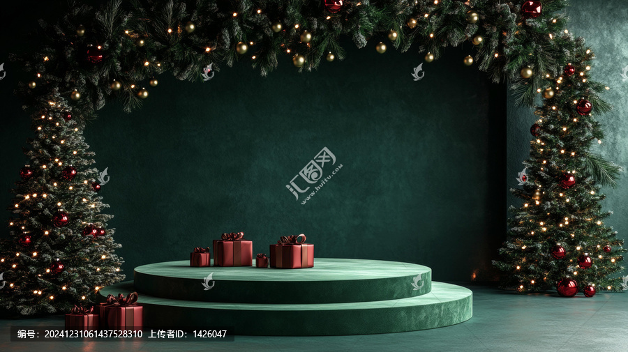 綠色絨面圣誕節(jié)展示臺場景