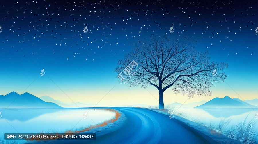 星空下的寧靜湖畔之路