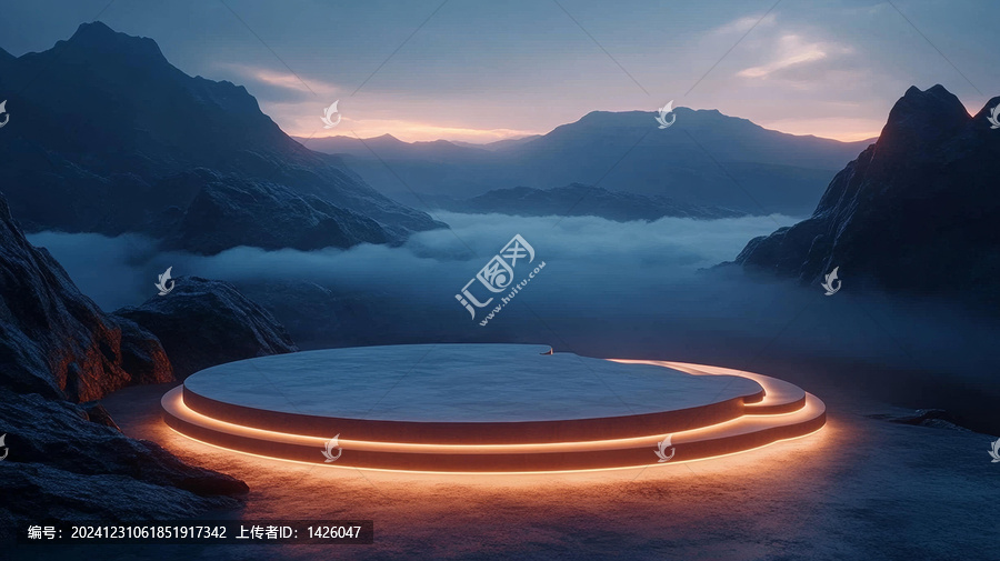 山頂圓形平臺(tái)晨曦美景