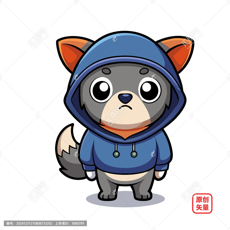 矢量插圖動物穿帽衫不開心小狗