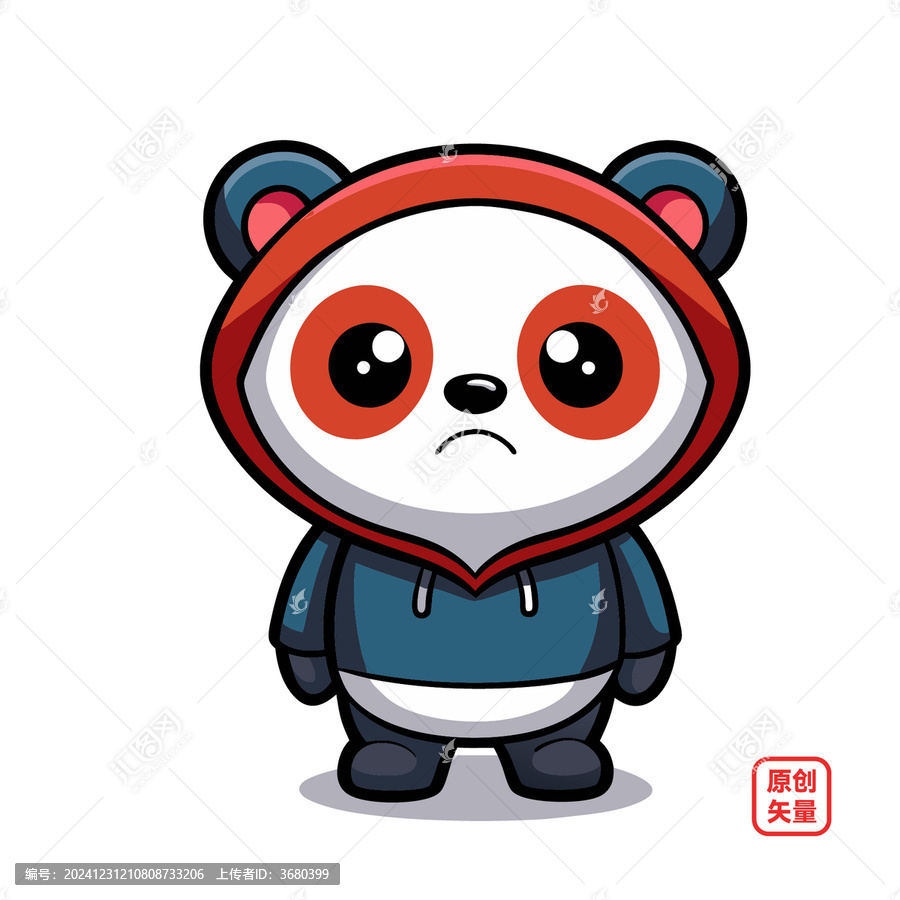 矢量插圖動物穿帽衫不開心熊貓