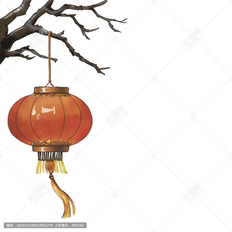 水彩插畫紅燈籠