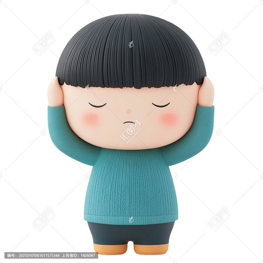 [免摳素材]可愛卡通男孩捂住耳朵