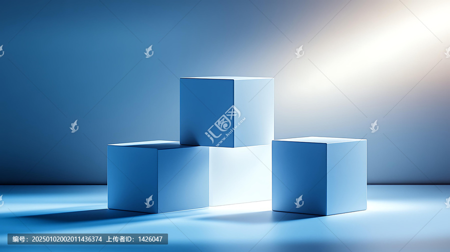 現(xiàn)代抽象淺藍(lán)色立方體展示臺(tái)