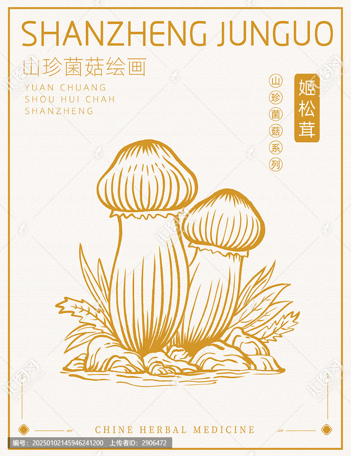 姬松茸版畫插畫白描