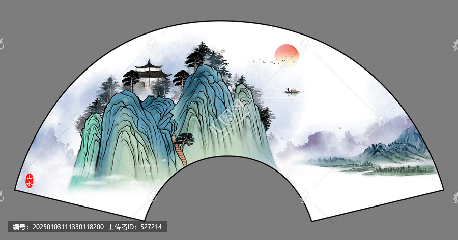 折扇古風(fēng)山水插畫