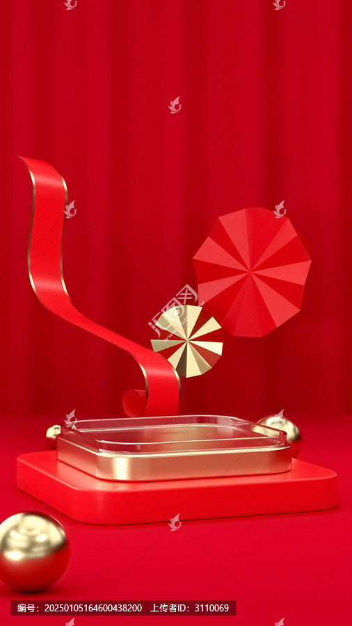 2025蛇年新年喜慶年貨紅色3D場景