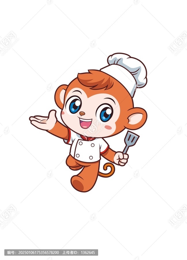 卡通可愛(ài)小猴子廚師形象矢量圖