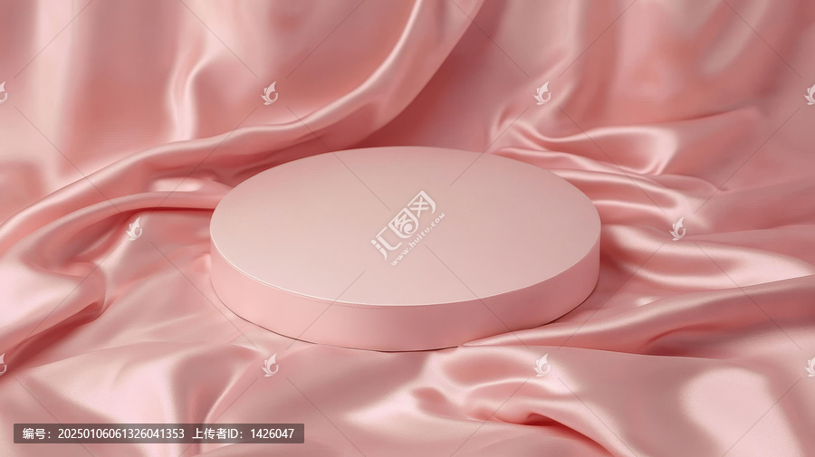 粉嫩絲綢背景圓形展示臺(tái)