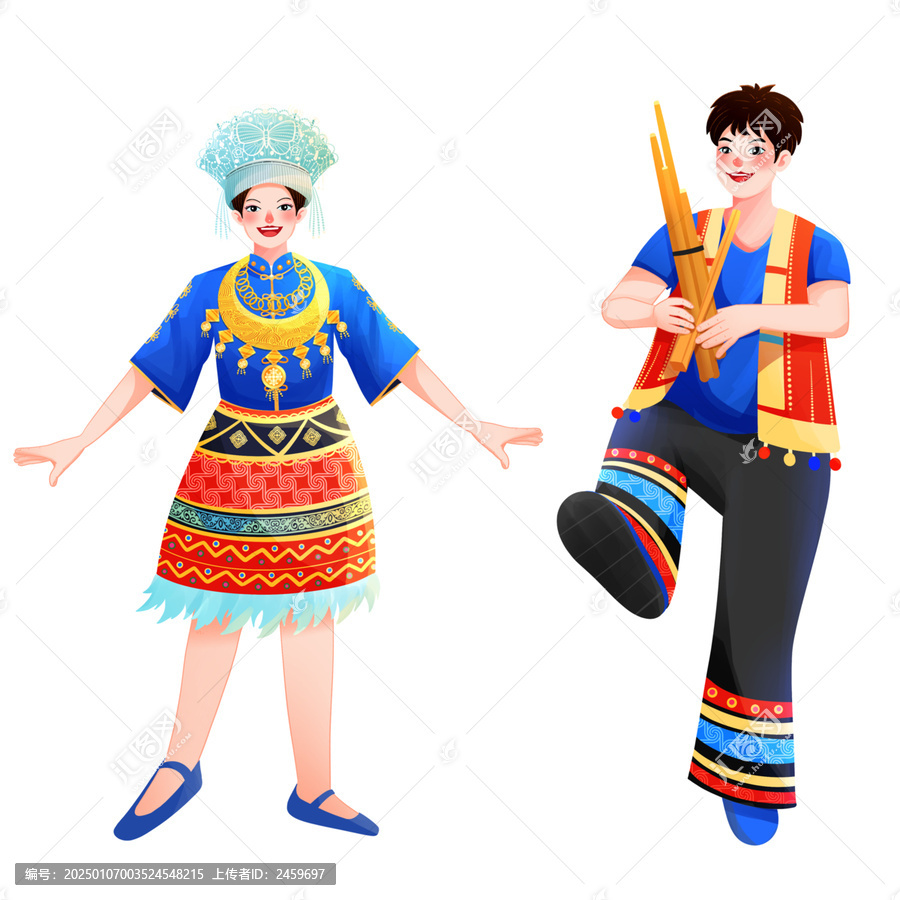 五十六個(gè)民族之苗族少年少女插畫(huà)元素