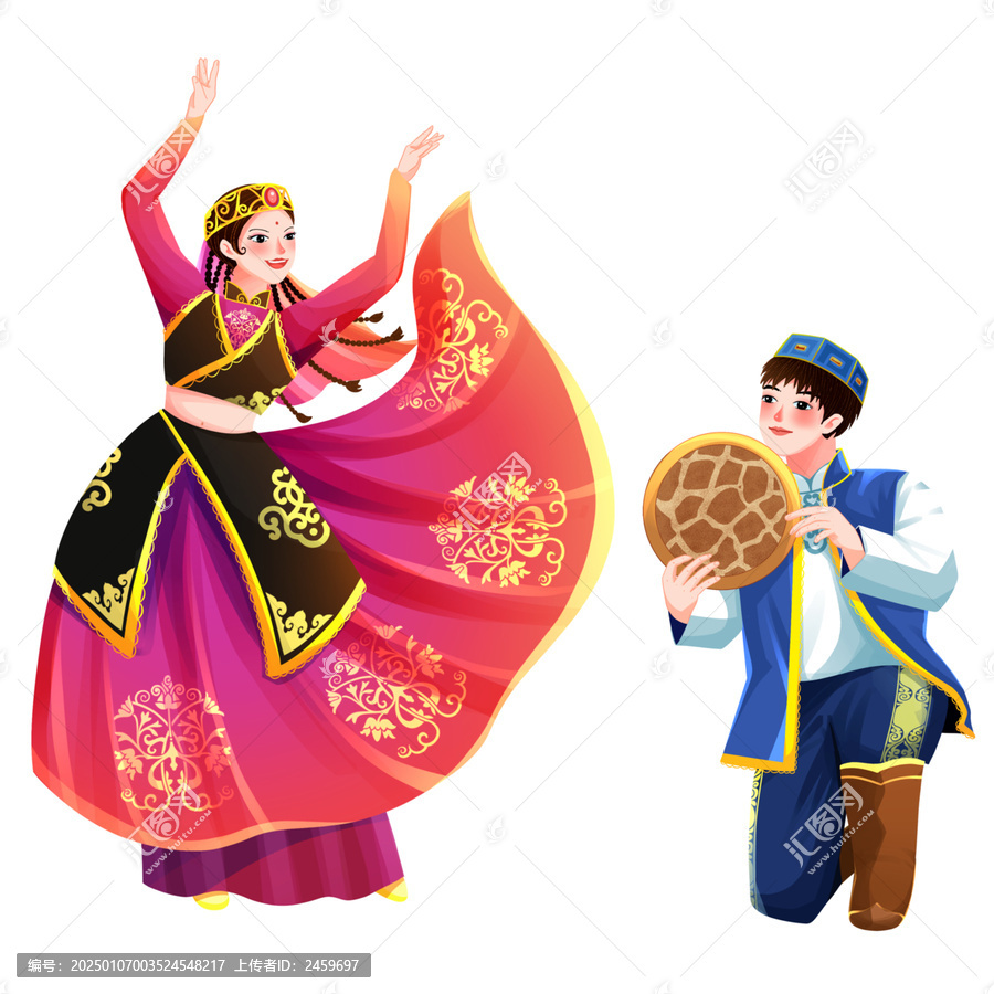 五十六個(gè)民族之維吾爾族少年少女插畫元素