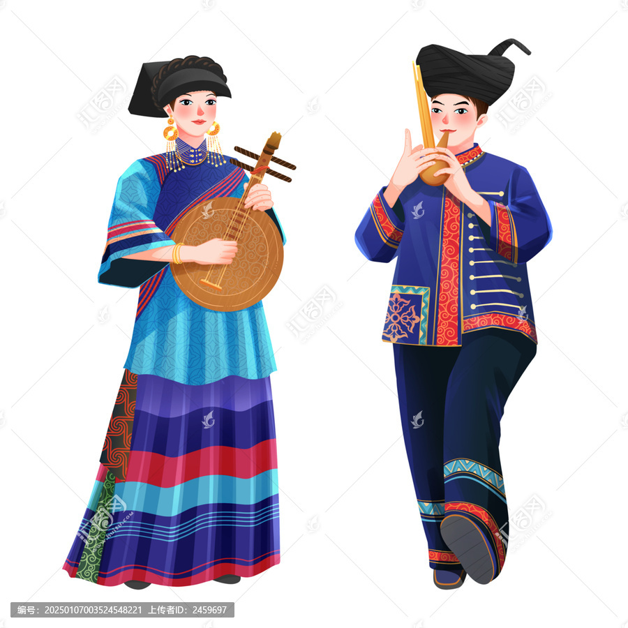 五十六個民族之彝族少年少女插畫元素
