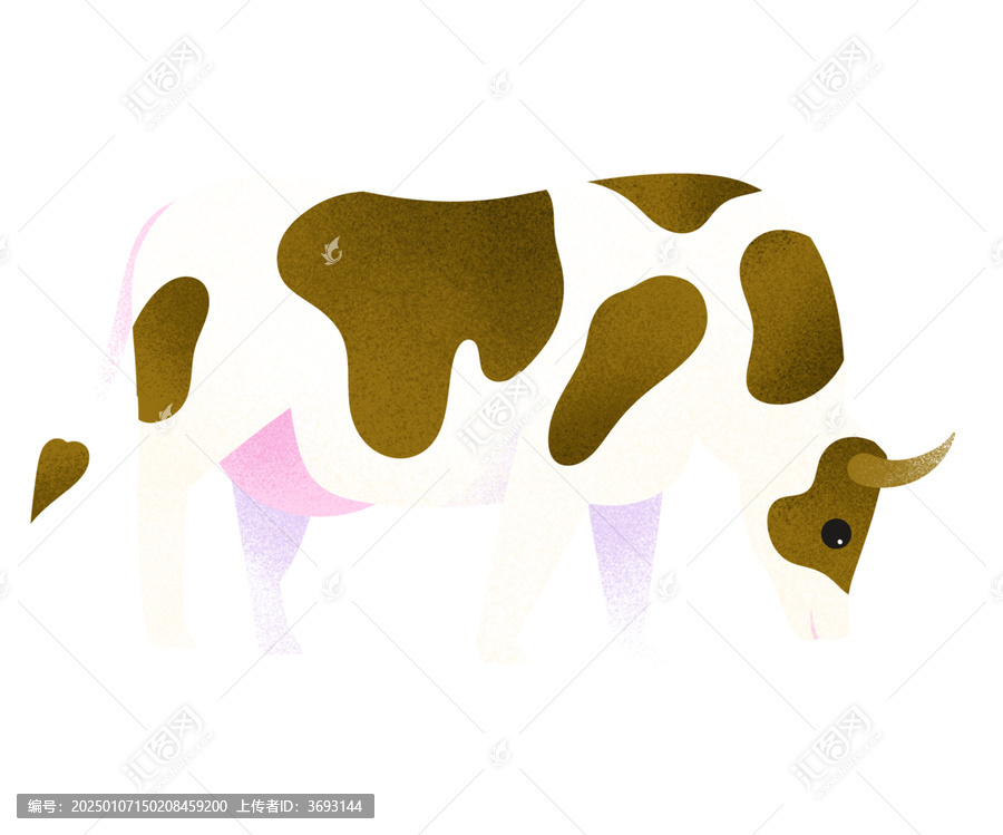 可愛(ài)手繪低頭的奶牛元素插畫