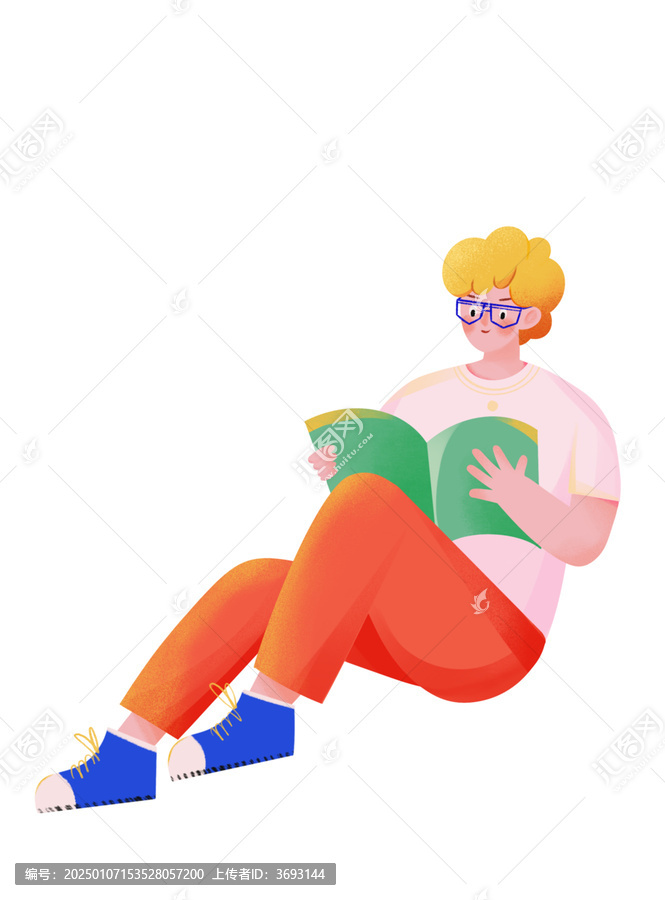 扁平風(fēng)格坐著看書的男生元素插畫