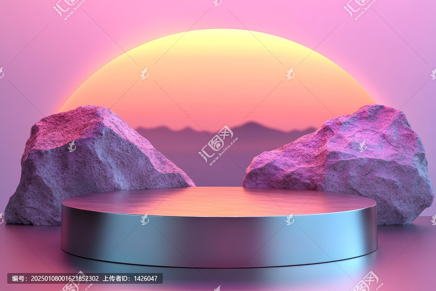 抽象夕陽(yáng)巖石展示臺(tái)