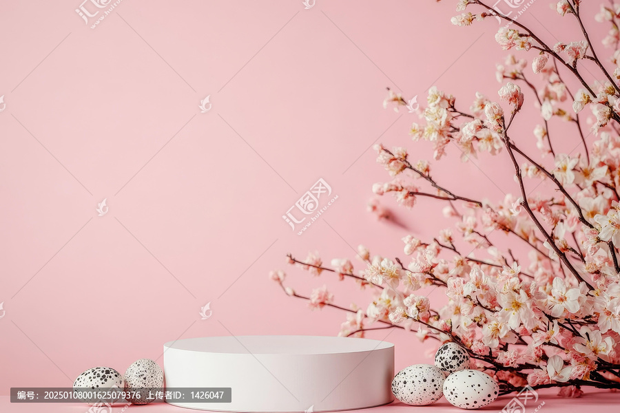 粉色復(fù)活節(jié)裝飾擺臺與花朵