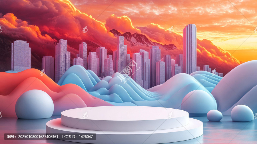 抽象城市風景展示臺