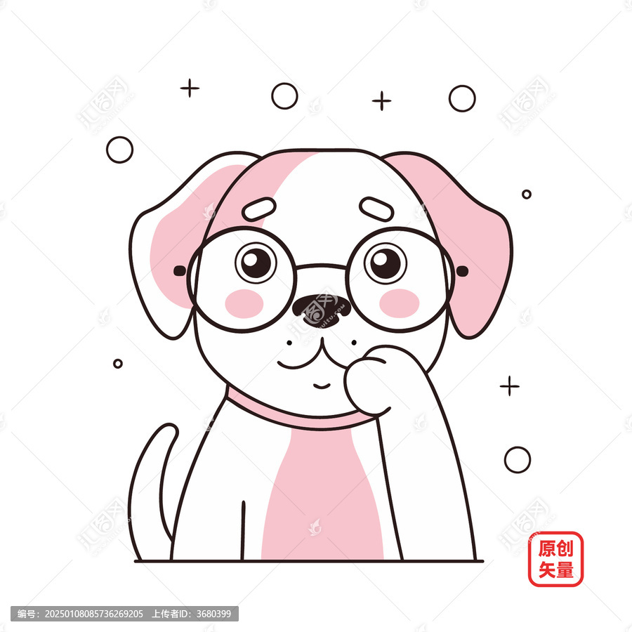 動物簡約線條戴眼鏡小狗
