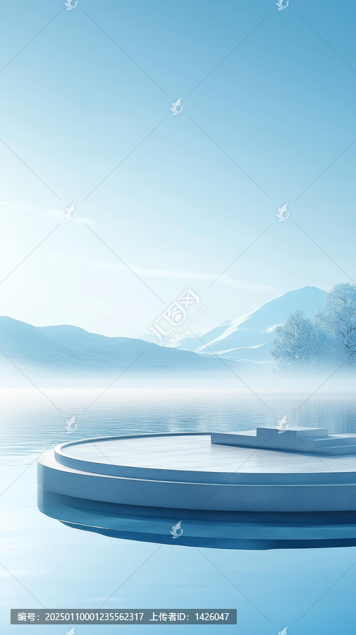 冬日湖畔的簡(jiǎn)約產(chǎn)品展示臺(tái)