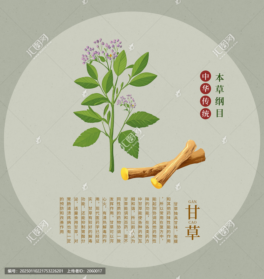 甘草手繪插畫中草藥包裝水彩
