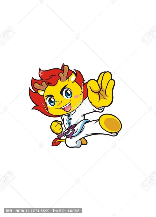 卡通可愛功夫小龍形象矢量圖