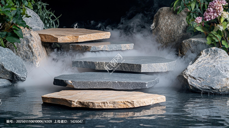 寧靜水景中的天然石階