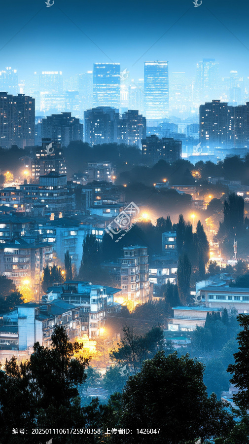 夜晚城市天際線與燈光照亮的建筑