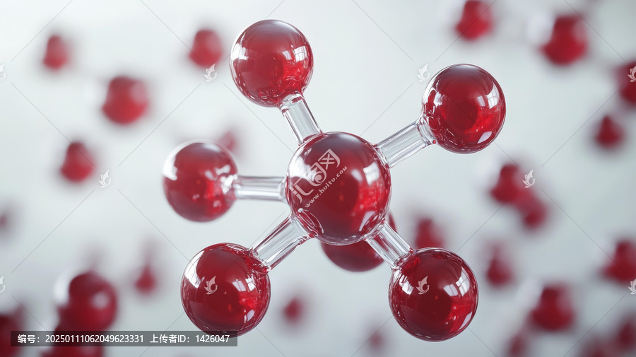 紅色球形原子分子結(jié)構(gòu)圖示